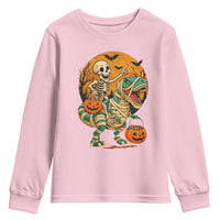 Funny Skeleton Riding Mummy Dinosaur Halloween Youth Sweatshirt - Wonder Print Shop