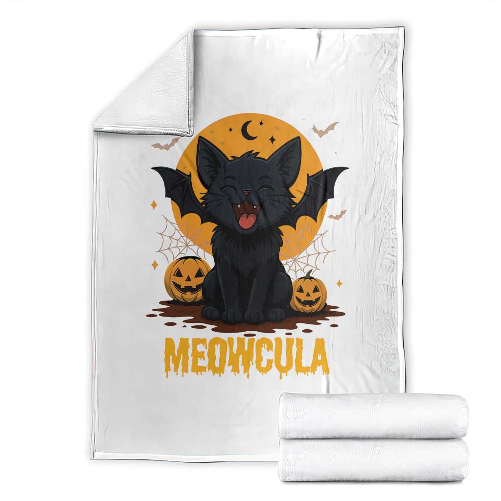 Black Cat Halloween Throw Blanket Meowcula Cute Smilling With Bat - Wonder Print Shop