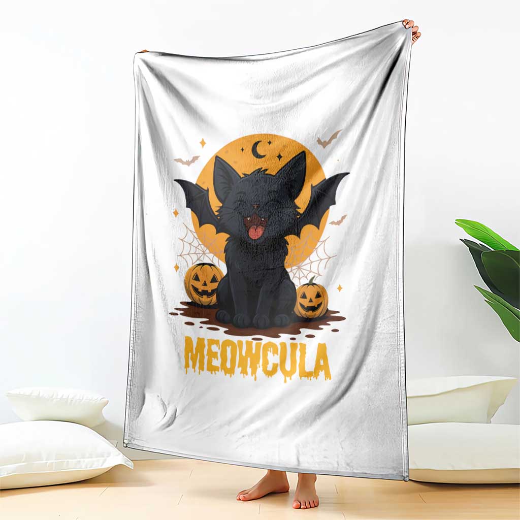 Black Cat Halloween Throw Blanket Meowcula Cute Smilling With Bat - Wonder Print Shop