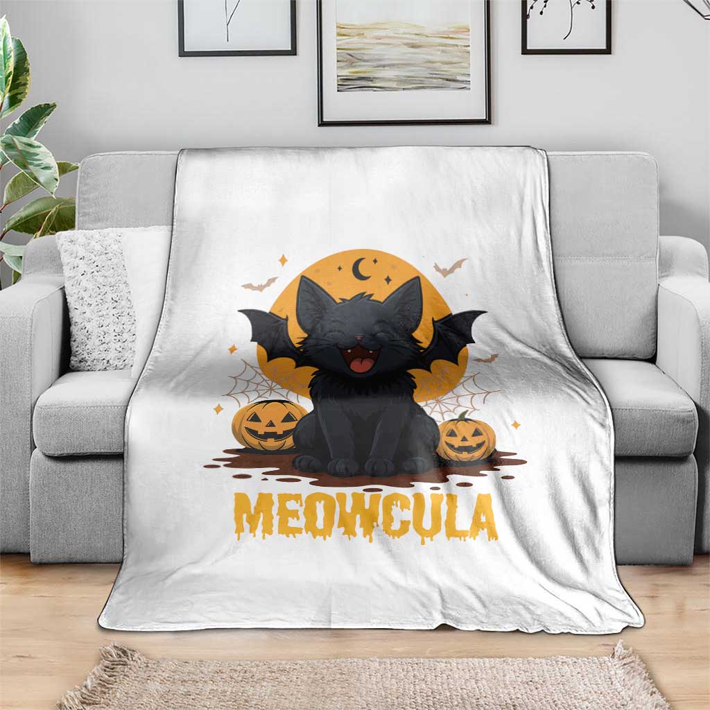 Black Cat Halloween Throw Blanket Meowcula Cute Smilling With Bat - Wonder Print Shop
