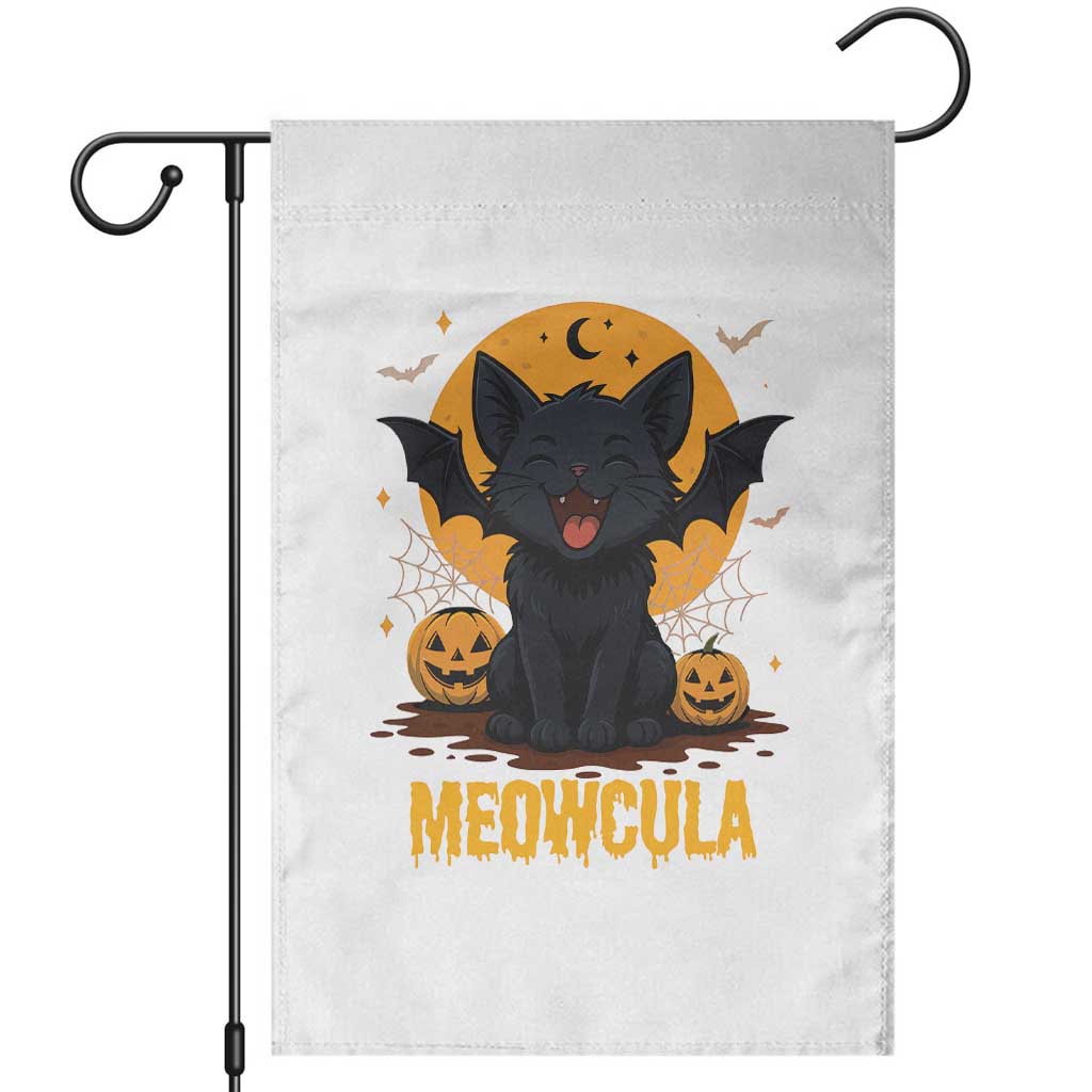 Black Cat Halloween Garden Flag Meowcula Cute Smilling With Bat - Wonder Print Shop