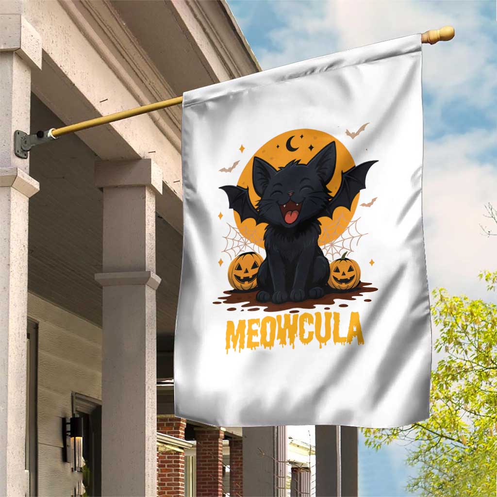 Black Cat Halloween Garden Flag Meowcula Cute Smilling With Bat - Wonder Print Shop
