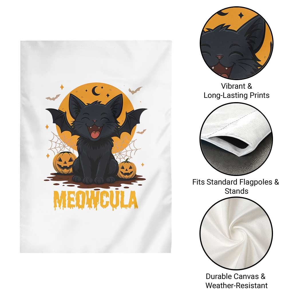 Black Cat Halloween Garden Flag Meowcula Cute Smilling With Bat - Wonder Print Shop
