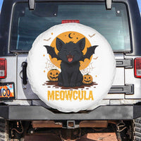 Black Cat Halloween Spare Tire Cover Meowcula Cute Smilling With Bat - Wonder Print Shop