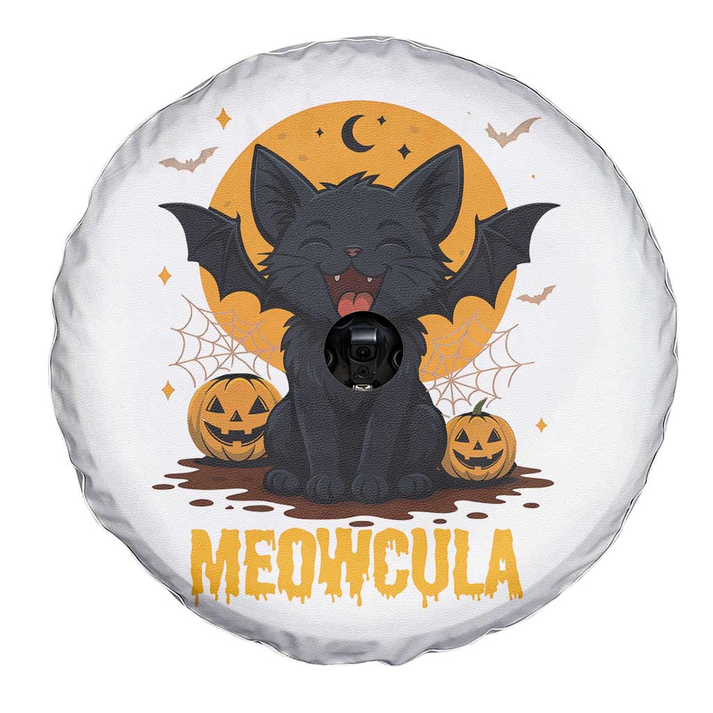 Black Cat Halloween Spare Tire Cover Meowcula Cute Smilling With Bat - Wonder Print Shop
