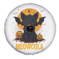 Black Cat Halloween Spare Tire Cover Meowcula Cute Smilling With Bat - Wonder Print Shop