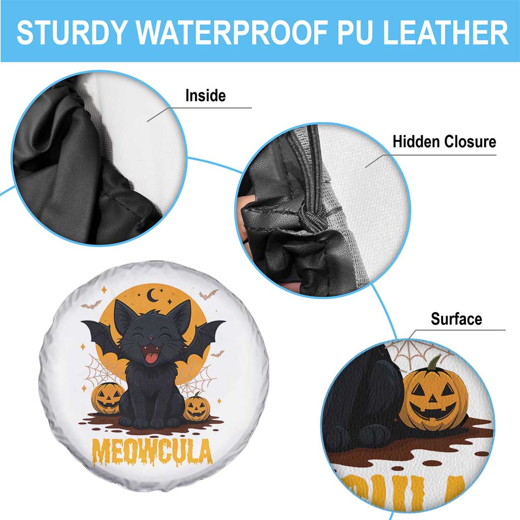 Black Cat Halloween Spare Tire Cover Meowcula Cute Smilling With Bat - Wonder Print Shop