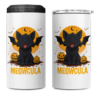 Black Cat Halloween 4 in 1 Can Cooler Tumbler Meowcula Cute Smilling With Bat