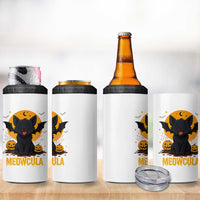 Black Cat Halloween 4 in 1 Can Cooler Tumbler Meowcula Cute Smilling With Bat