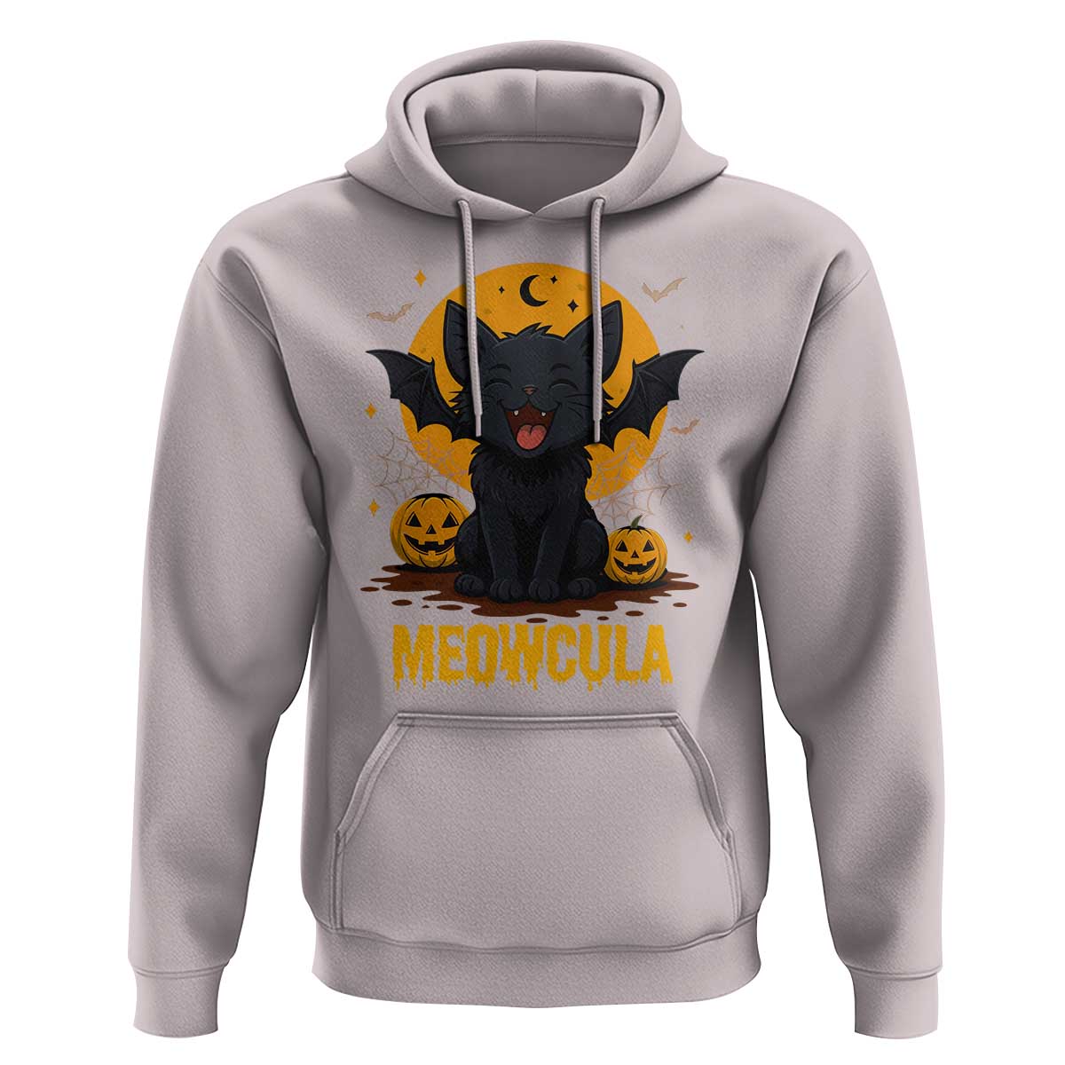 Black Cat Halloween Hoodie Meowcula Cute Smilling With Bat - Wonder Print Shop