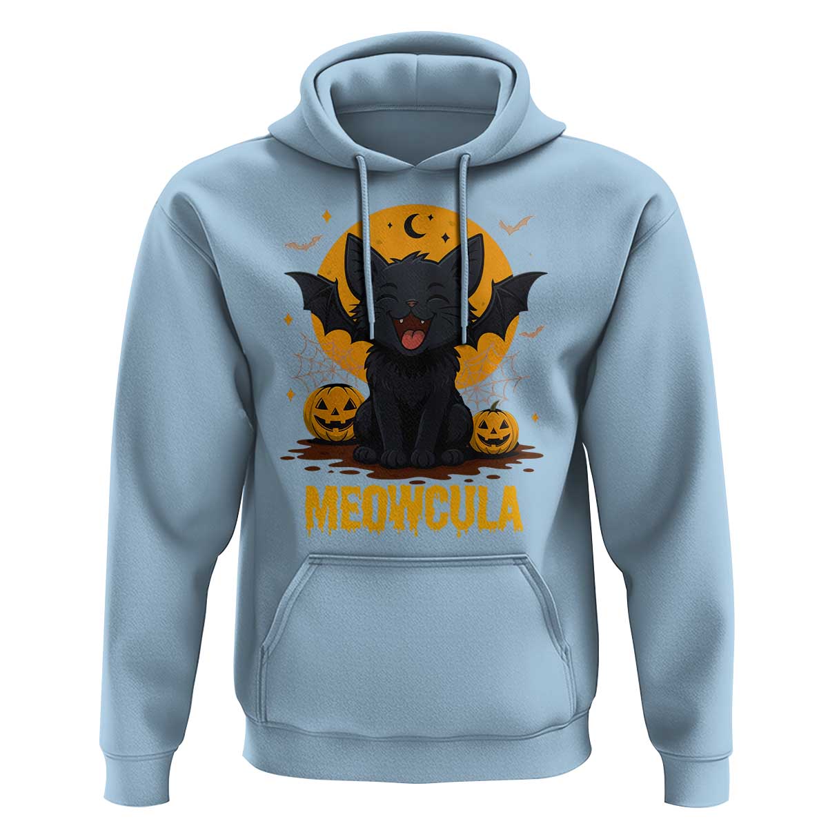 Black Cat Halloween Hoodie Meowcula Cute Smilling With Bat - Wonder Print Shop