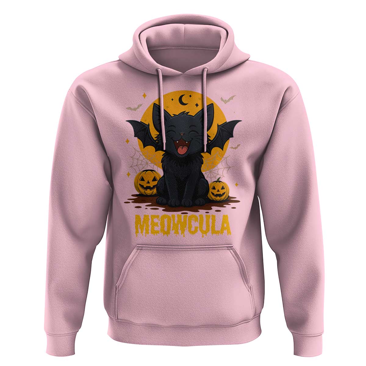 Black Cat Halloween Hoodie Meowcula Cute Smilling With Bat - Wonder Print Shop