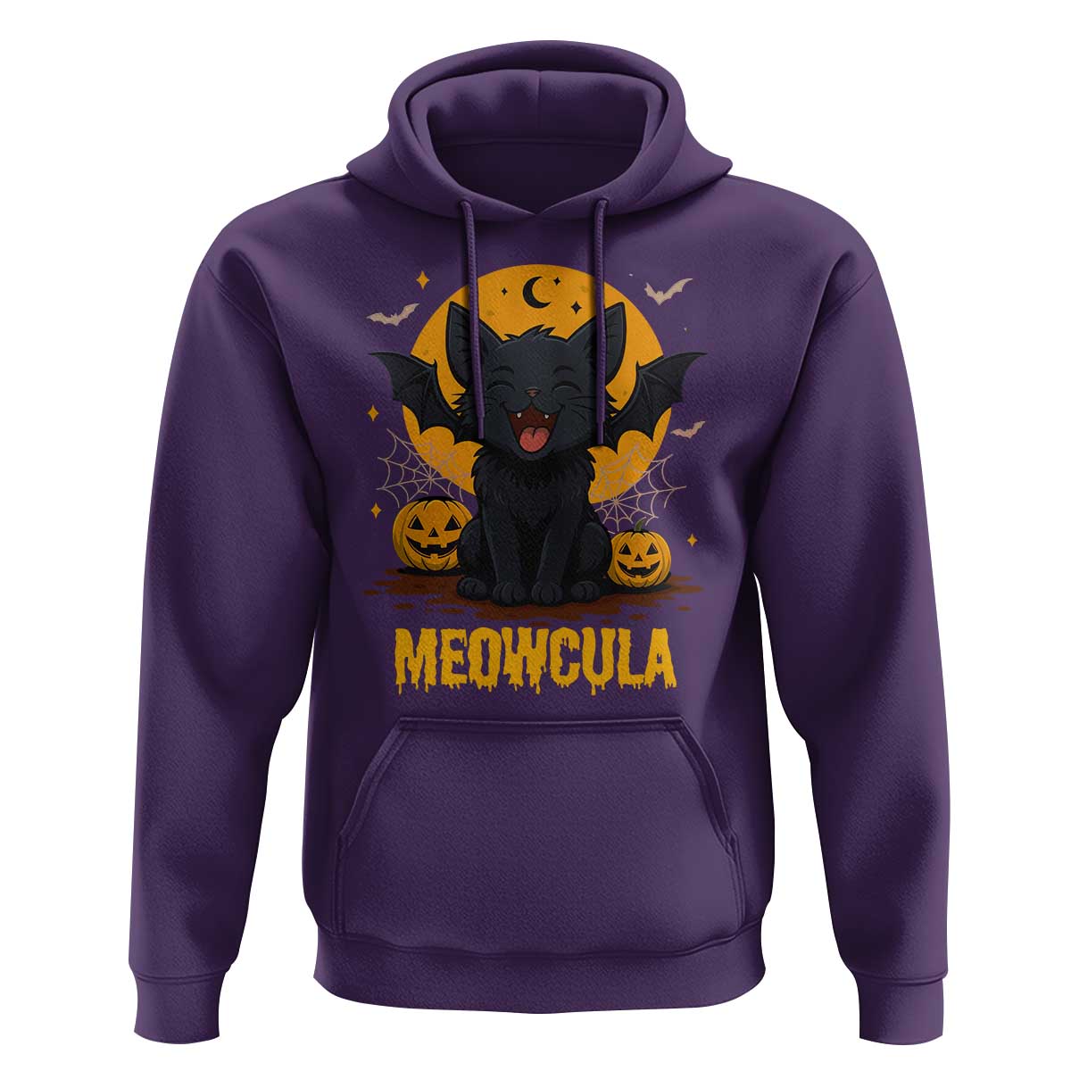 Black Cat Halloween Hoodie Meowcula Cute Smilling With Bat - Wonder Print Shop