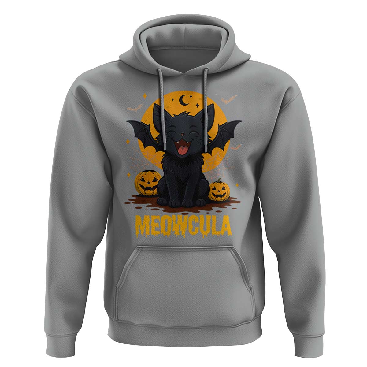 Black Cat Halloween Hoodie Meowcula Cute Smilling With Bat - Wonder Print Shop