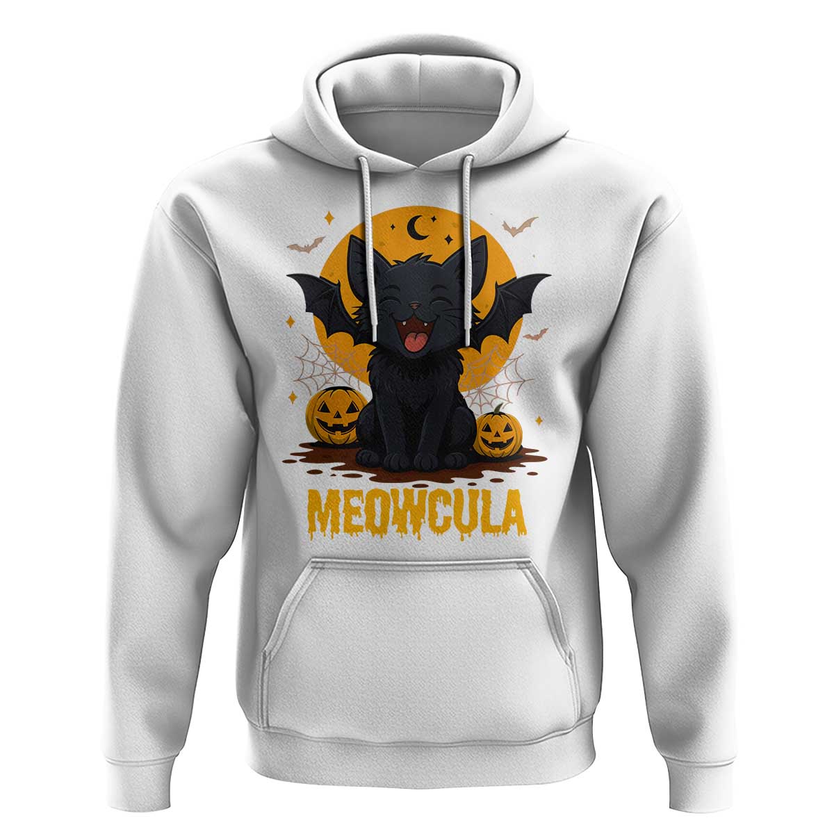 Black Cat Halloween Hoodie Meowcula Cute Smilling With Bat - Wonder Print Shop