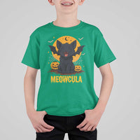 Black Cat Halloween T Shirt For Kid Meowcula Cute Smilling With Bat - Wonder Print Shop