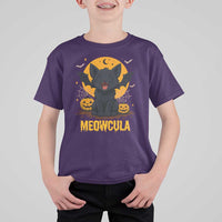 Black Cat Halloween T Shirt For Kid Meowcula Cute Smilling With Bat - Wonder Print Shop