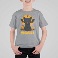 Black Cat Halloween T Shirt For Kid Meowcula Cute Smilling With Bat - Wonder Print Shop