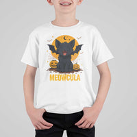 Black Cat Halloween T Shirt For Kid Meowcula Cute Smilling With Bat - Wonder Print Shop