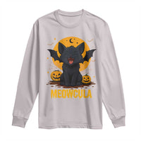 Black Cat Halloween Long Sleeve Shirt Meowcula Cute Smilling With Bat - Wonder Print Shop
