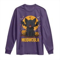 Black Cat Halloween Long Sleeve Shirt Meowcula Cute Smilling With Bat - Wonder Print Shop
