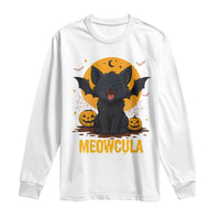 Black Cat Halloween Long Sleeve Shirt Meowcula Cute Smilling With Bat - Wonder Print Shop