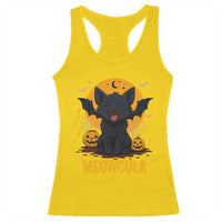Black Cat Halloween Racerback Tank Top Meowcula Cute Smilling With Bat - Wonder Print Shop