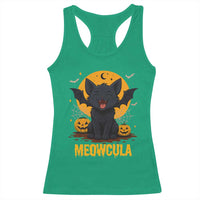 Black Cat Halloween Racerback Tank Top Meowcula Cute Smilling With Bat - Wonder Print Shop