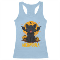 Black Cat Halloween Racerback Tank Top Meowcula Cute Smilling With Bat - Wonder Print Shop