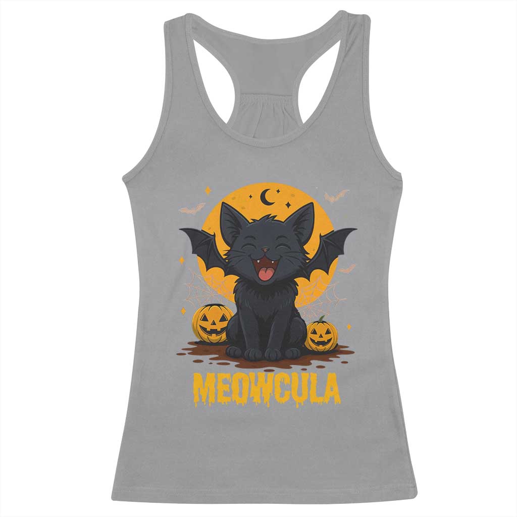 Black Cat Halloween Racerback Tank Top Meowcula Cute Smilling With Bat - Wonder Print Shop