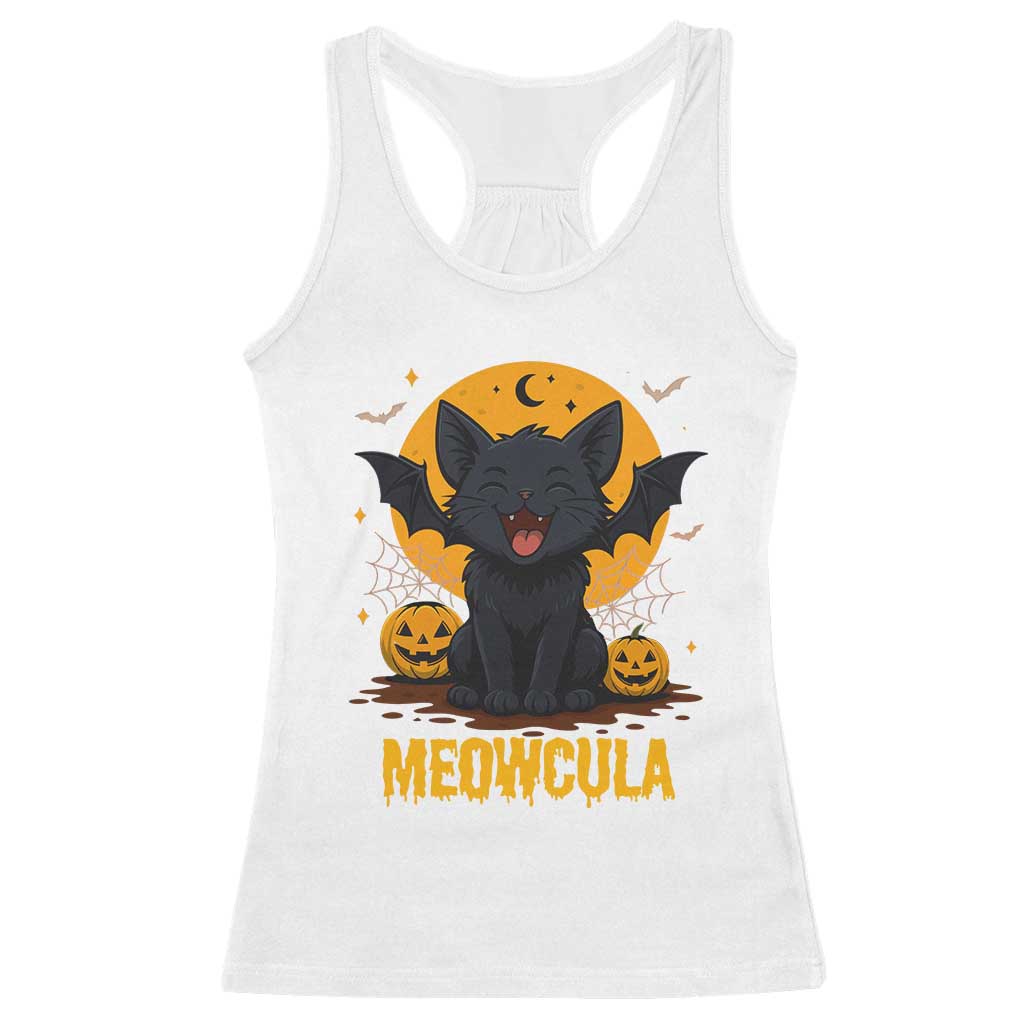 Black Cat Halloween Racerback Tank Top Meowcula Cute Smilling With Bat - Wonder Print Shop