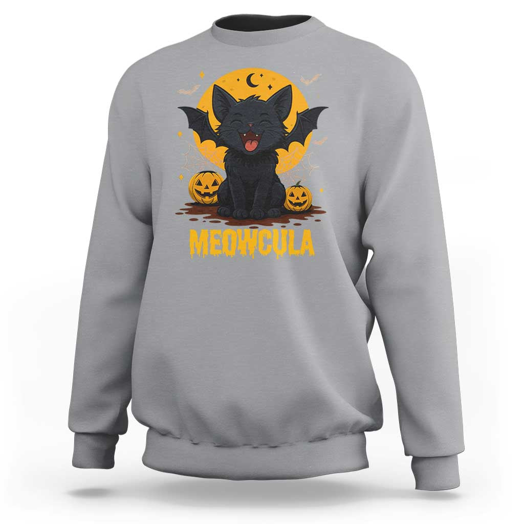 Black Cat Halloween Sweatshirt Meowcula Cute Smilling With Bat - Wonder Print Shop