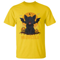 Black Cat Halloween T Shirt Meowcula Cute Smilling With Bat - Wonder Print Shop