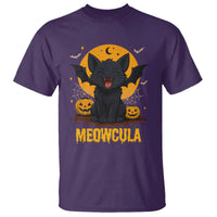 Black Cat Halloween T Shirt Meowcula Cute Smilling With Bat - Wonder Print Shop