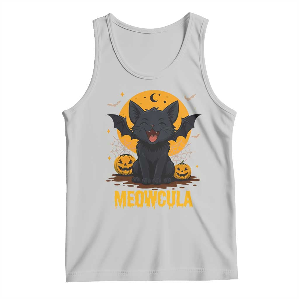 Black Cat Halloween Tank Top Meowcula Cute Smilling With Bat - Wonder Print Shop