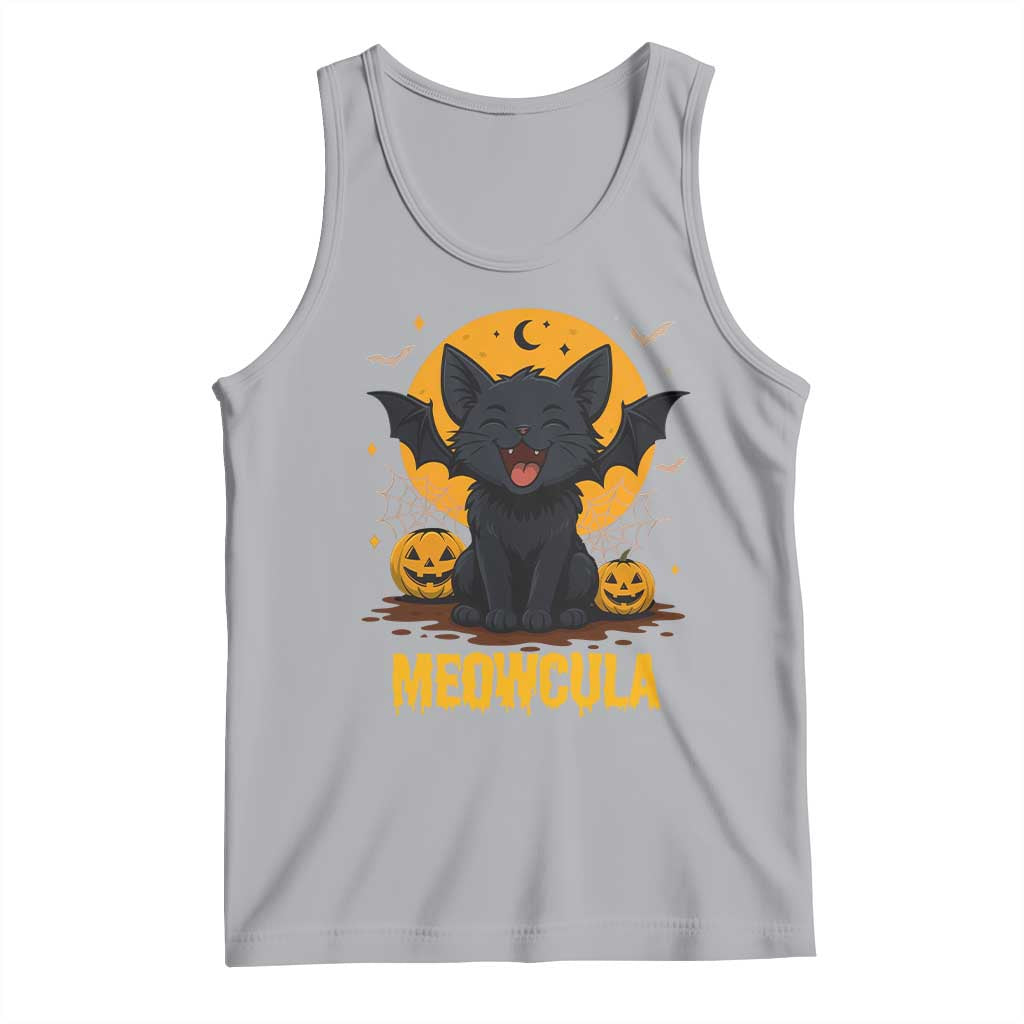 Black Cat Halloween Tank Top Meowcula Cute Smilling With Bat - Wonder Print Shop