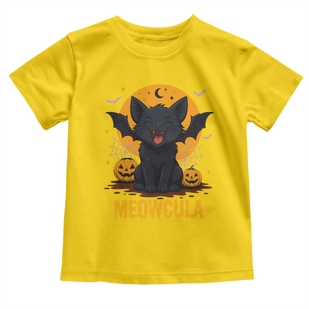 Black Cat Halloween Toddler T Shirt Meowcula Cute Smilling With Bat - Wonder Print Shop