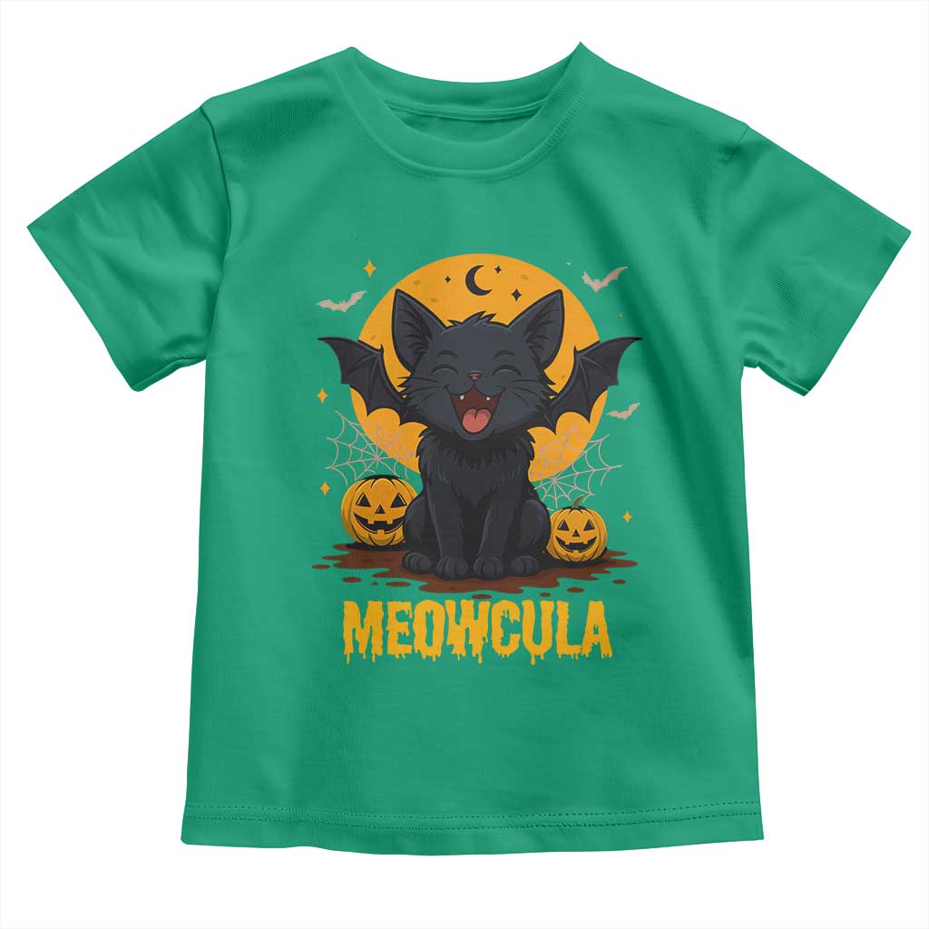 Black Cat Halloween Toddler T Shirt Meowcula Cute Smilling With Bat - Wonder Print Shop