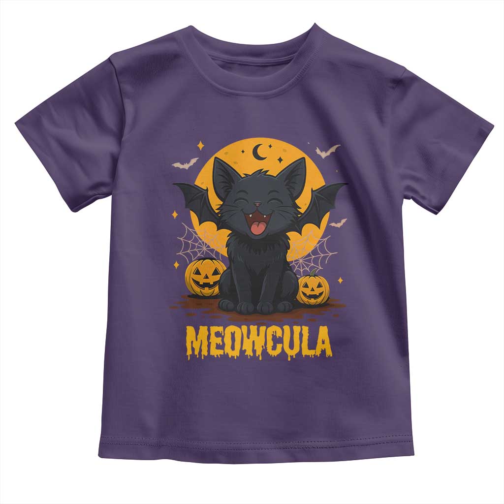 Black Cat Halloween Toddler T Shirt Meowcula Cute Smilling With Bat - Wonder Print Shop