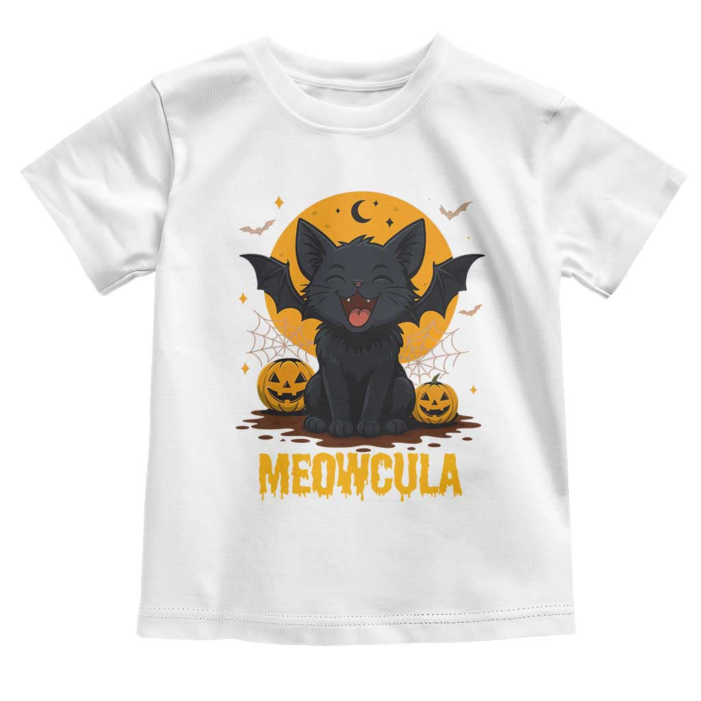 Black Cat Halloween Toddler T Shirt Meowcula Cute Smilling With Bat - Wonder Print Shop