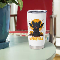 Black Cat Halloween Tumbler Cup Meowcula Cute Smilling With Bat