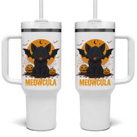 Black Cat Halloween Tumbler With Handle Meowcula Cute Smilling With Bat