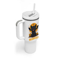 Black Cat Halloween Tumbler With Handle Meowcula Cute Smilling With Bat