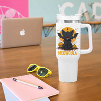 Black Cat Halloween Tumbler With Handle Meowcula Cute Smilling With Bat