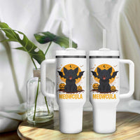 Black Cat Halloween Tumbler With Handle Meowcula Cute Smilling With Bat
