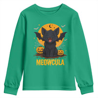 Black Cat Halloween Youth Sweatshirt Meowcula Cute Smilling With Bat - Wonder Print Shop