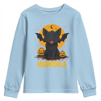 Black Cat Halloween Youth Sweatshirt Meowcula Cute Smilling With Bat - Wonder Print Shop