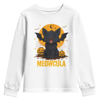 Black Cat Halloween Youth Sweatshirt Meowcula Cute Smilling With Bat - Wonder Print Shop