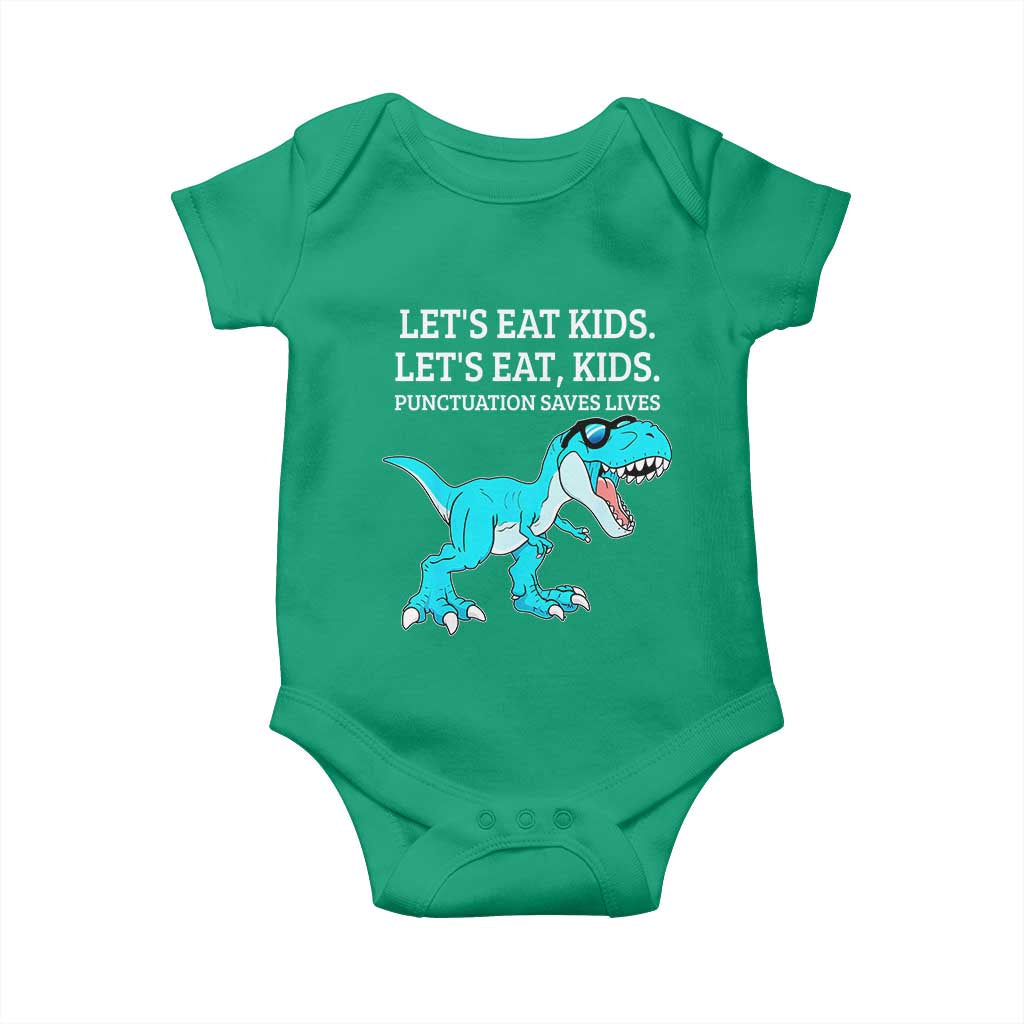 Lets Eat Kids Punctuation Saves Lives Baby Onesie Dinosaur Funny Grammar - Wonder Print Shop