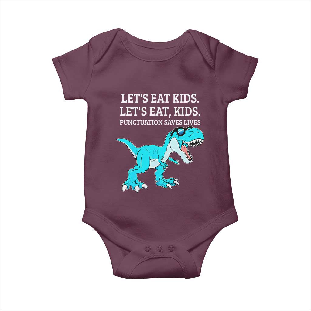 Lets Eat Kids Punctuation Saves Lives Baby Onesie Dinosaur Funny Grammar - Wonder Print Shop